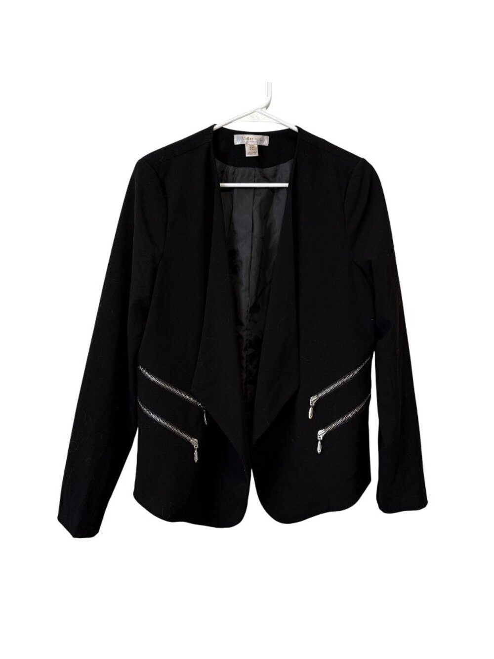Motherhood Maternity Black Open-Front Blazer With Zipper Accents & Long Sleeves